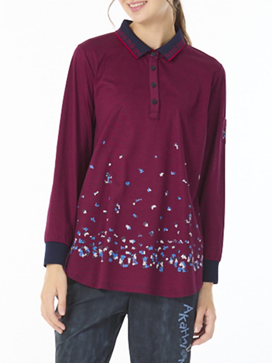 綿天竺ボーダー　リブ襟カットソー