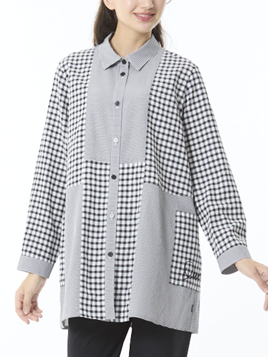 サラサラミックスギンガム　ロングブラウス