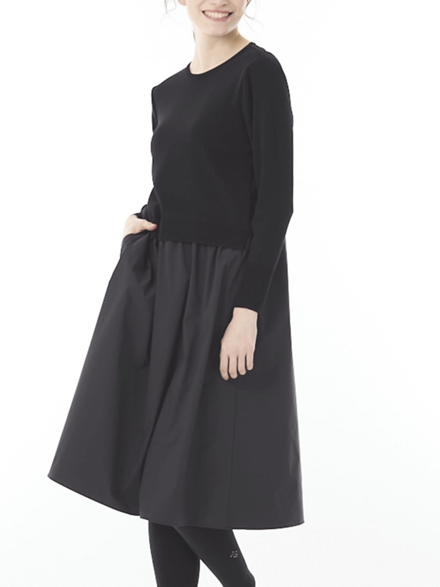 ニット＆タイプライター素材　重ね着風ワンピース