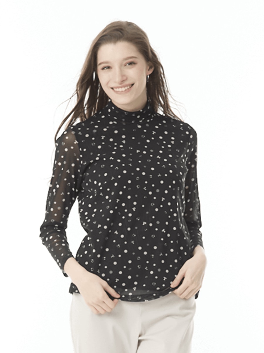 プリントチュールハイネック