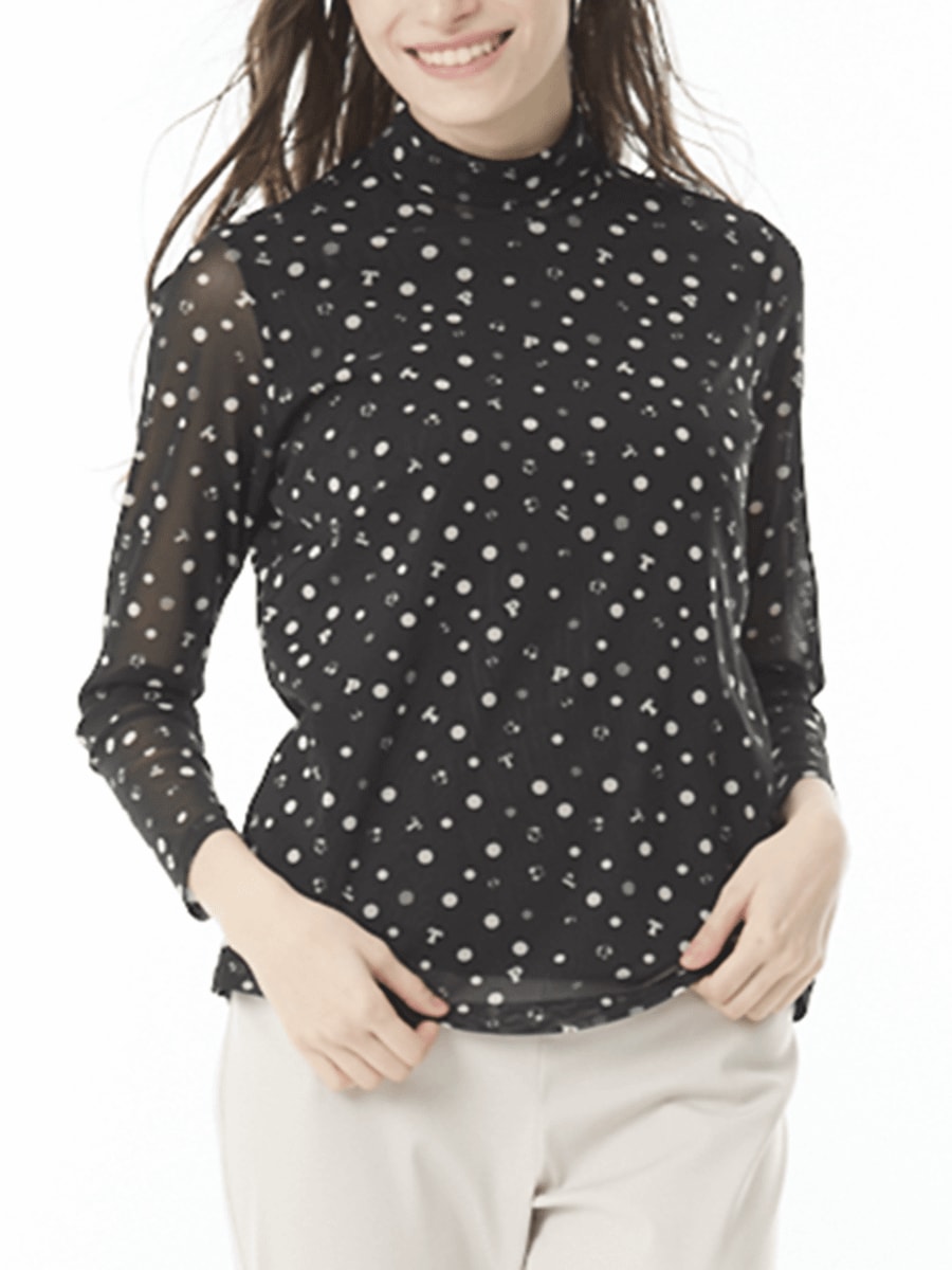 プリントチュールハイネック