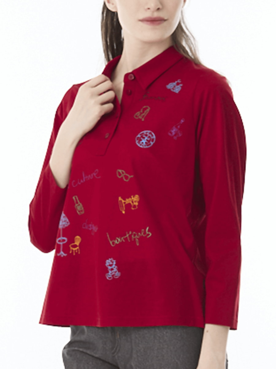 美光沢襟つきカットソー