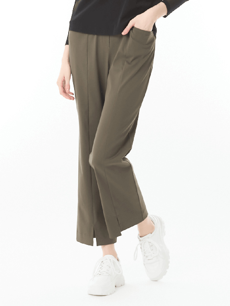 綿混冷感　ストレッチ裾スリットパンツ