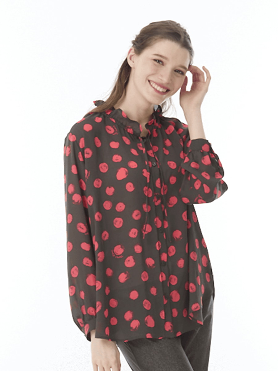 冷感ドット　プリントデザイン衿ブラウス