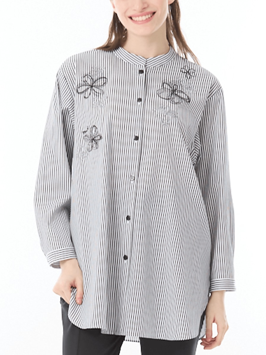 立体ストライプ　ポケットブラウス