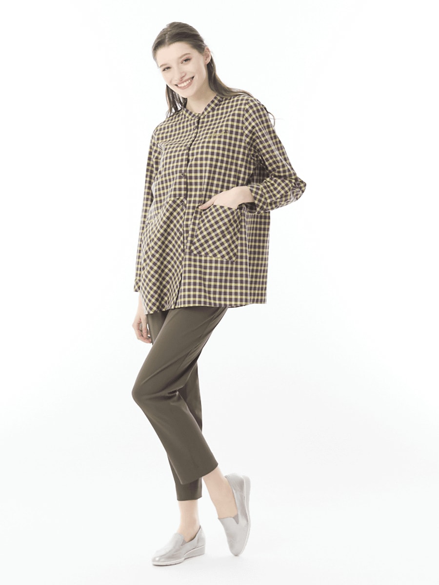 インポートチェックロングブラウス