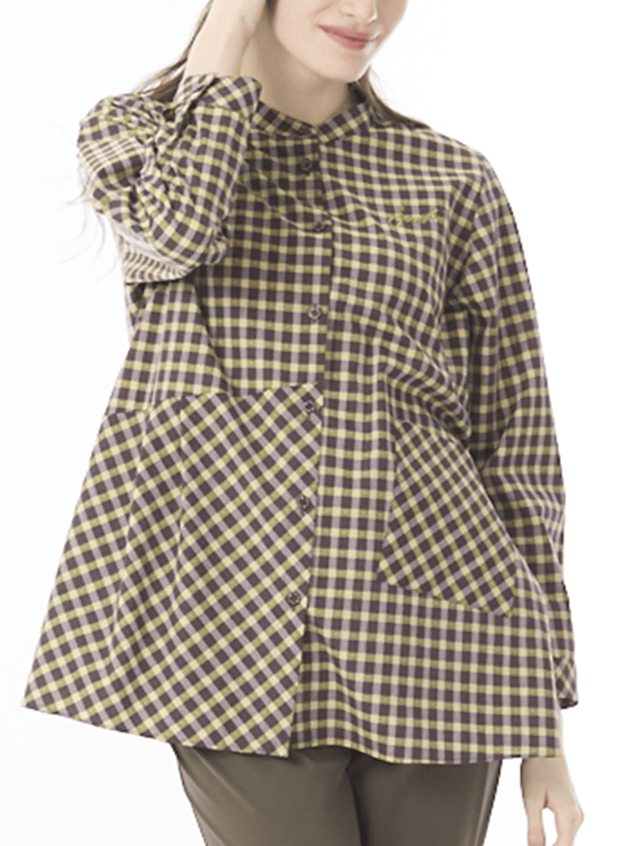 インポートチェックロングブラウス