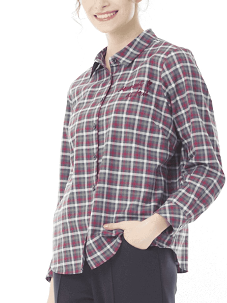 微起毛チェックブラウス