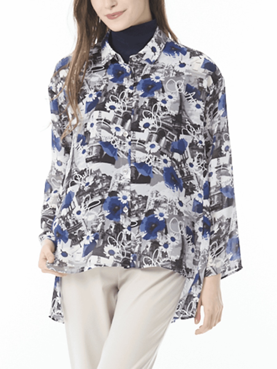フランス柄　ジョーゼットブラウス