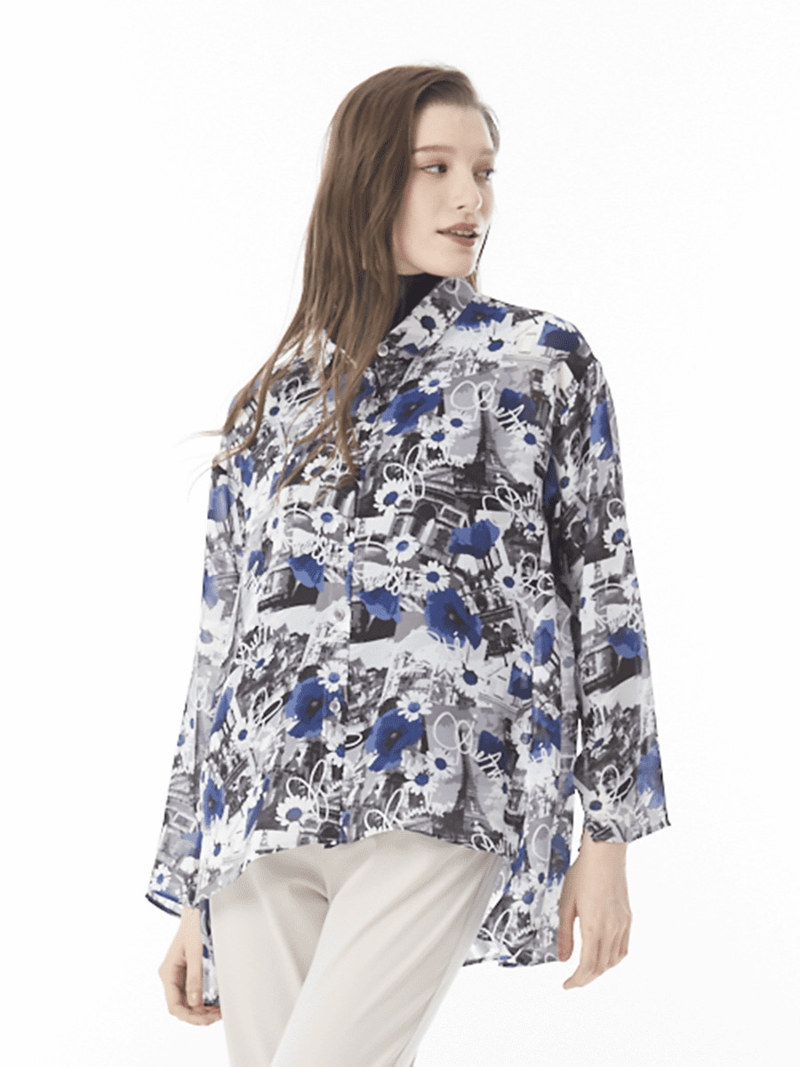 フランス柄　ジョーゼットブラウス