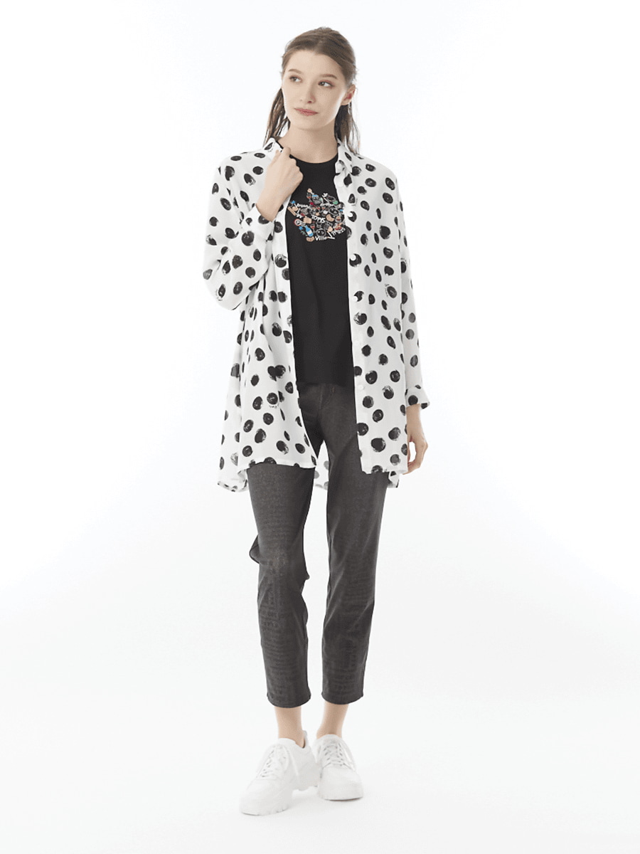 冷感ドットプリントロングブラウス