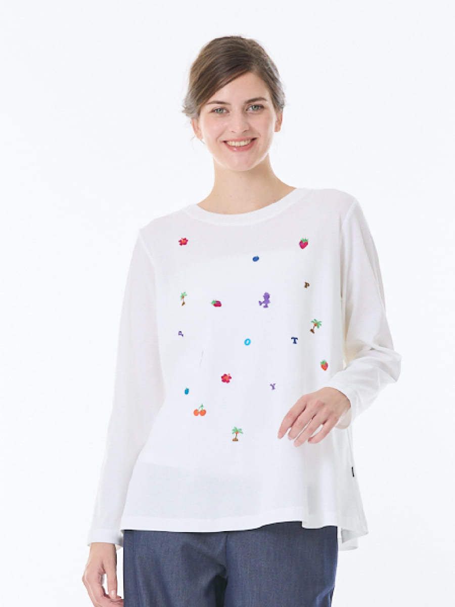 定番さらさらフライス　飛び柄刺繍加工カットソー