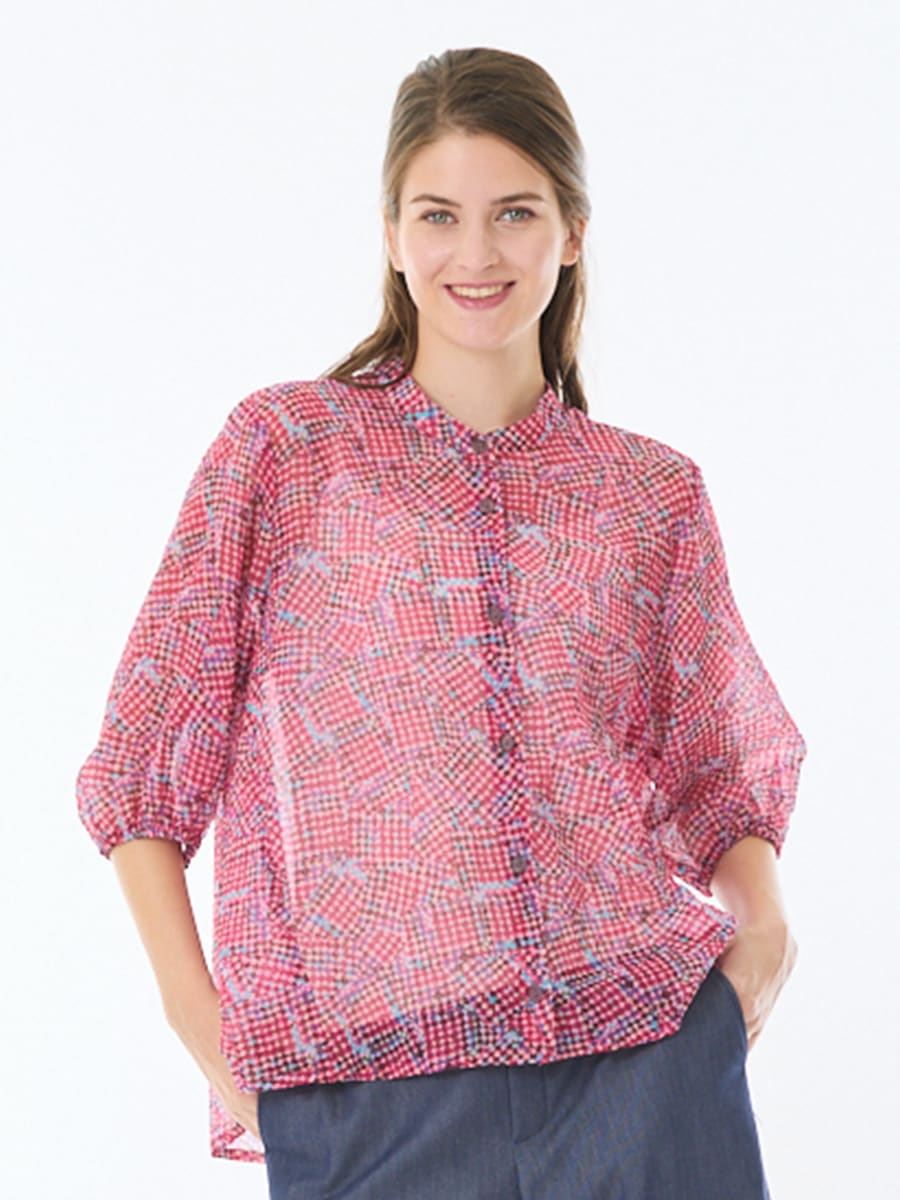 モザイクチェック柄　ブラウス