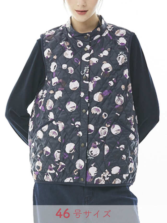 ドット柄プリント　中綿ベスト