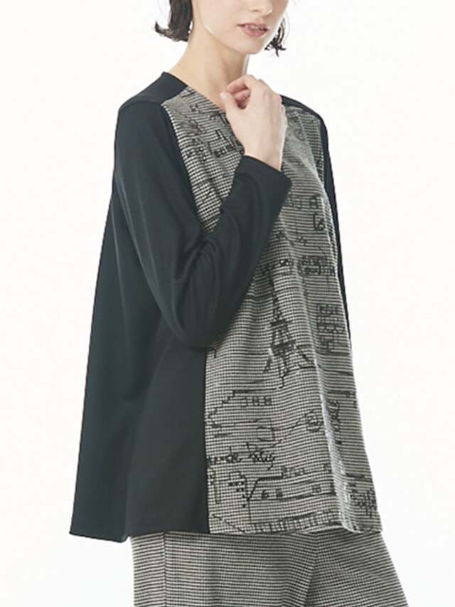 ブラッシュギンガム起毛　ドッキングカットソー