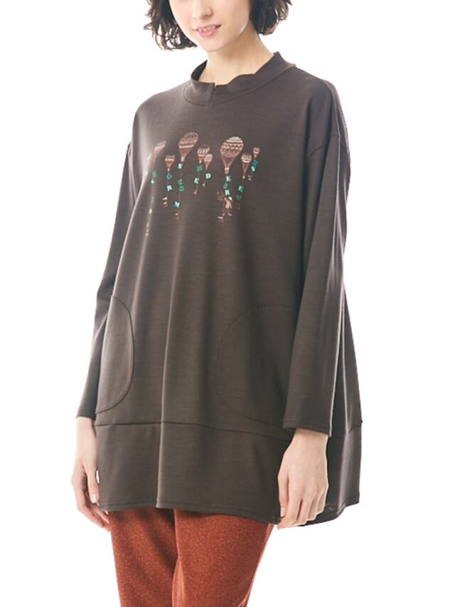 ウォッシャブルウール　ポケット付チュニックカットソー