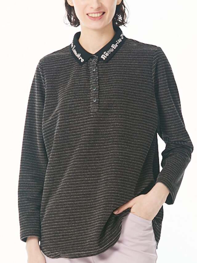 カノコベロアボーダー　ポロ衿カットソー