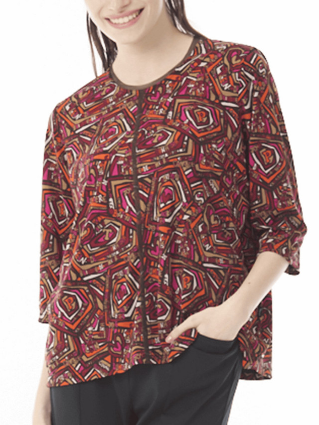 チュール切り替えプリントカットソー