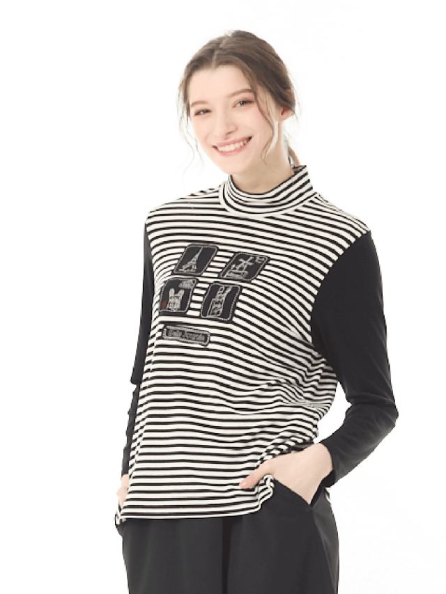 あったか素材　ボーダーハイネックインナー