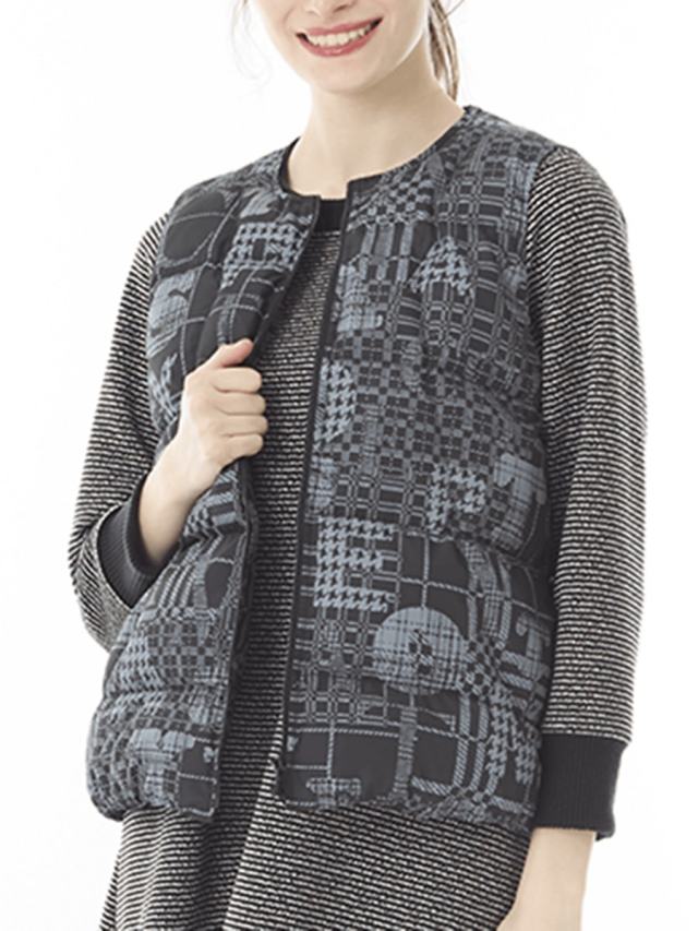 エンフォルド　中綿入り　ベスト ENFOLD - CHECK-QUILT VEST / 中綿ベスト / グリーン / 24AW | LATIN EVE