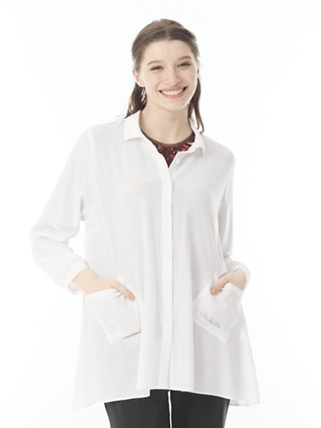 ヴィンテージ風　ストレッチロングブラウス