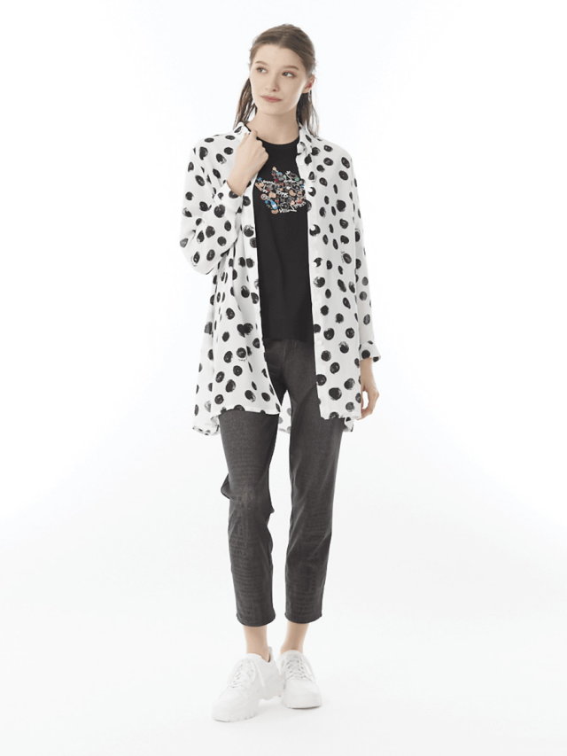 冷感ドットプリントロングブラウス