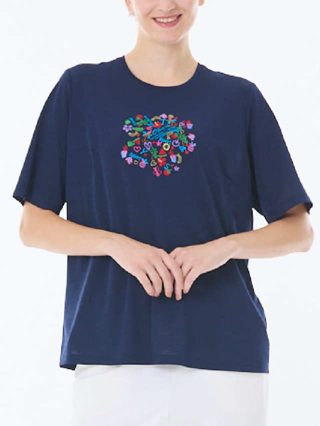 速乾ドライカノコ カラフル刺繍カットソー