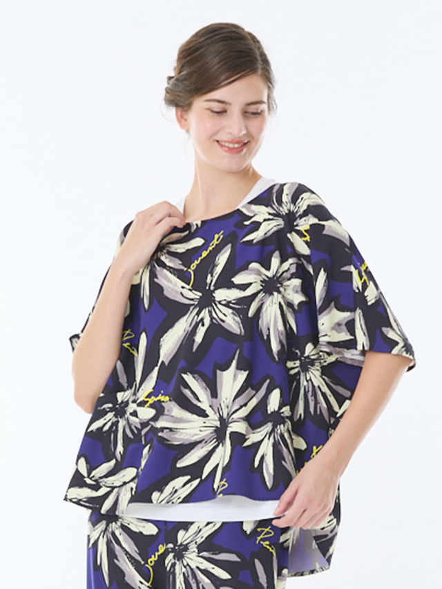 ビッグハイビスカス　丸首ブラウス