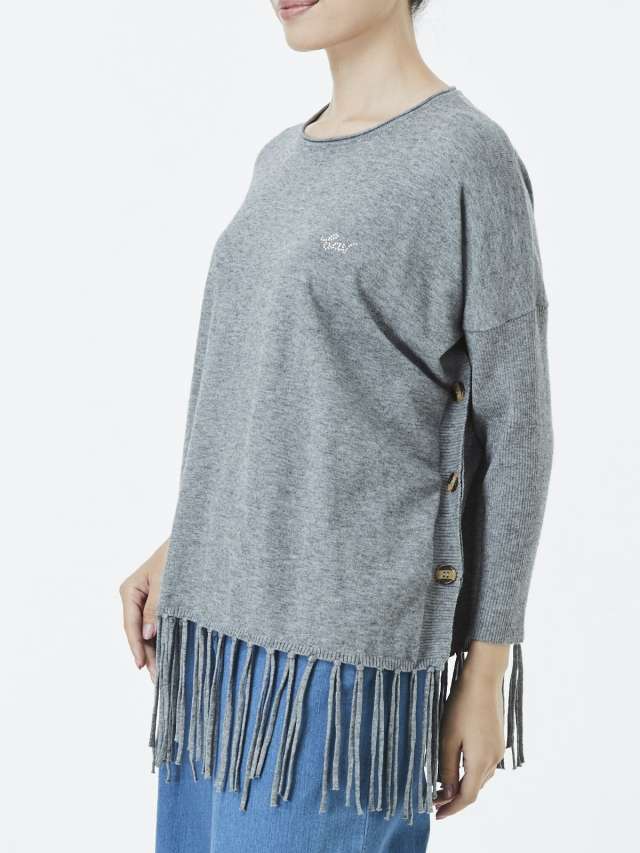 フリンジ付きサイドボタンニット
