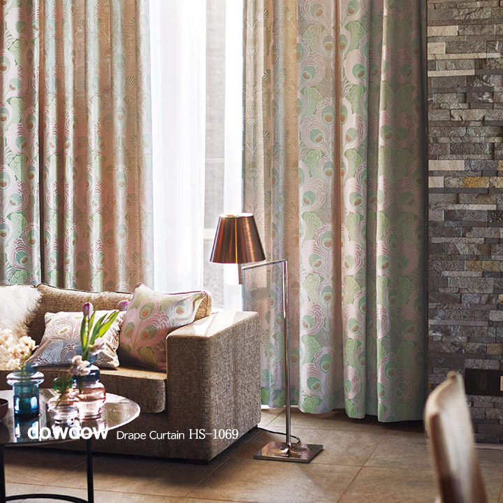 【ゴシック モダン】王宮調クラシック柄のドレープカーテン＆シェード【HS-1069】ピンク＆グリーン