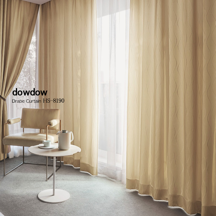 【イタリアンモダン】光沢ラインウェーブ柄のドレープカーテン【HS-8190】ベージュ