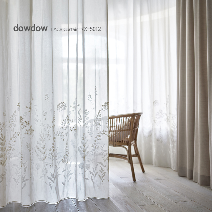 【フレンチシック】咲き誇る草花の刺繍レースカーテン【RZ-5012】ホワイト