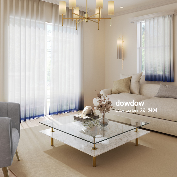 【イタリアンモダン】ボトム・グラデーションのレースカーテン【RZ-8404】ブルー