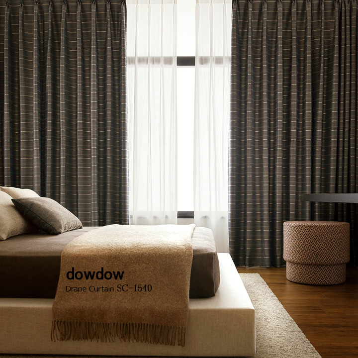 【イタリアンモダン】ブロンズボーダー柄の遮光カーテン【SC-1540】ダークブラウン