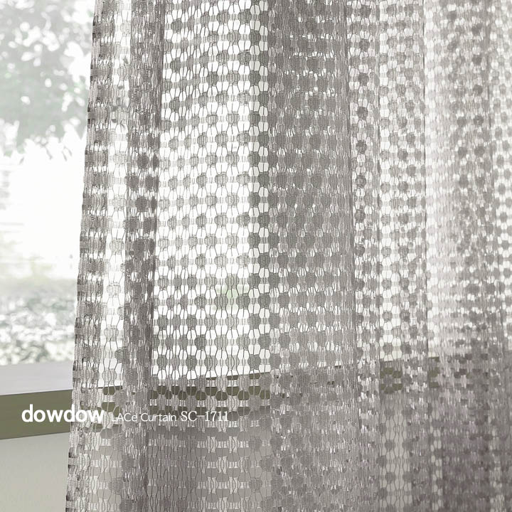 【イタリアン モダン】六角形の編みドット柄のレースカーテン【SC-1711】グレー