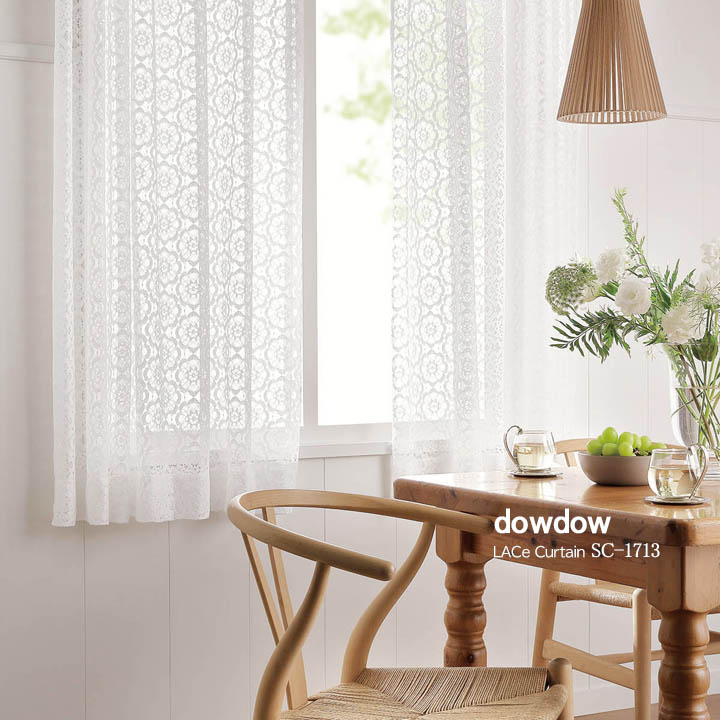 【北欧ビンテージ】花柄のボビンレースのレースカーテン【SC-1713】ホワイト