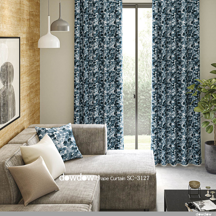 【北欧モダン】雨粒デザインの遮光カーテン＆シェード【SC-3127】ブルー