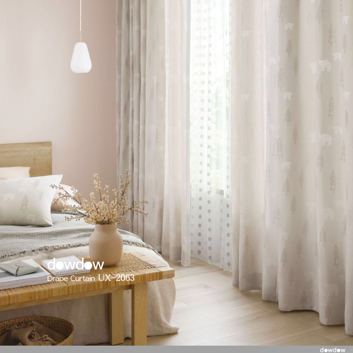 【北欧モダン】森のクマのドレープカーテン＆シェード【UX-2063】ベージュ