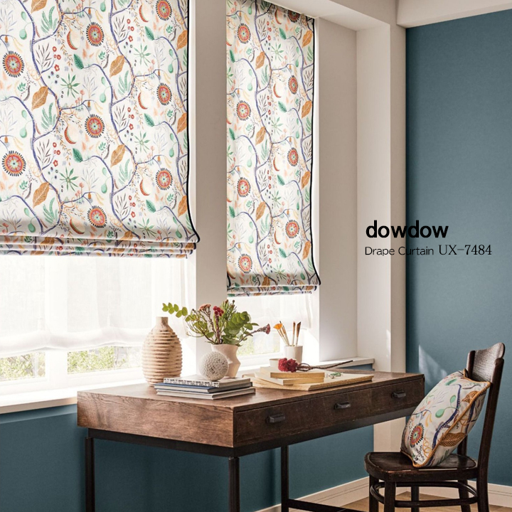 【ミッドセンチュリー】レトロな花柄のドレープカーテン【UX-7484】ライトグレー