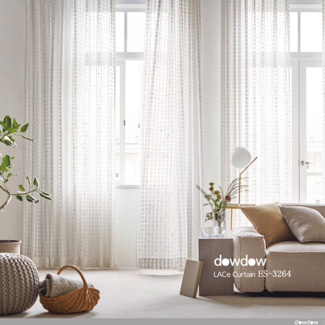 ナチュラルモダン】ツイード調のチェック柄のレースカーテン【ES-3264