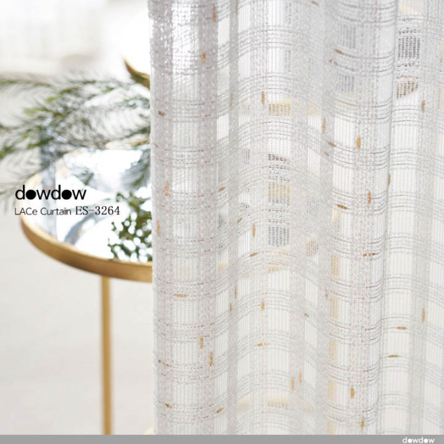 ナチュラルモダン】ツイード調のチェック柄のレースカーテン【ES-3264