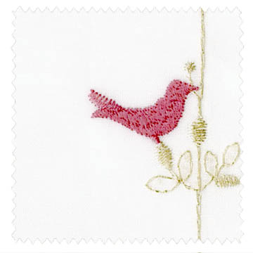 【フレンチシック】赤い鳥の刺繍レースカーテン【ES-3489】ホワイト＆レッド