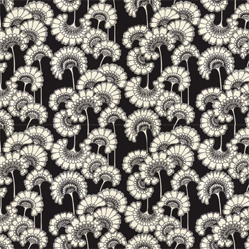 【イタリアンモダン】レトロな花柄プリントのドレープカーテン【HS-1037】ブラック＆ホワイト