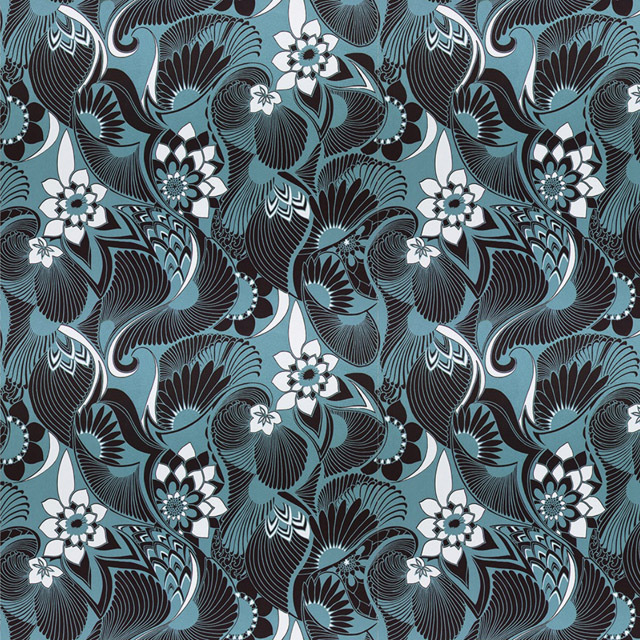 【イタリアンモダン】唯美な花デザインの遮光カーテン＆シェード【HS-1041】ブルー