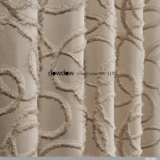 【イタリアン モダン】毛足の長いファーの曲線柄のドレープカーテン＆シェード【HS-1132】ブラウン