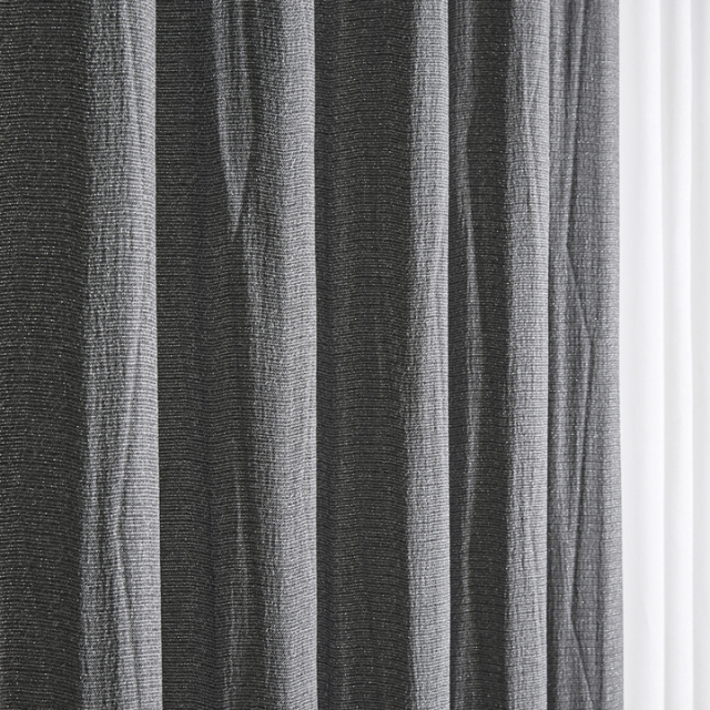 【イタリアン モダン】煌めくシワ感の二重織(風通織)の遮光カーテン【HS-1464】グレー