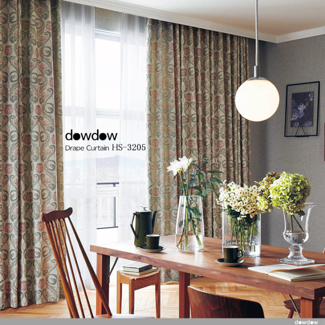 クラシック カントリー】クラシカルな蔦花模様のドレープカーテン【HS