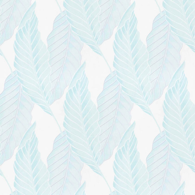 【ミッドセンチュリー】大きな葉デザインのレースカーテン【HS-8501】ライトブルー