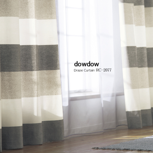 【ナチュラル ヴィンテージ】コットン混の幅広ボーダーのドレープカーテン【RC-2077】アイボリー＆ブラウン