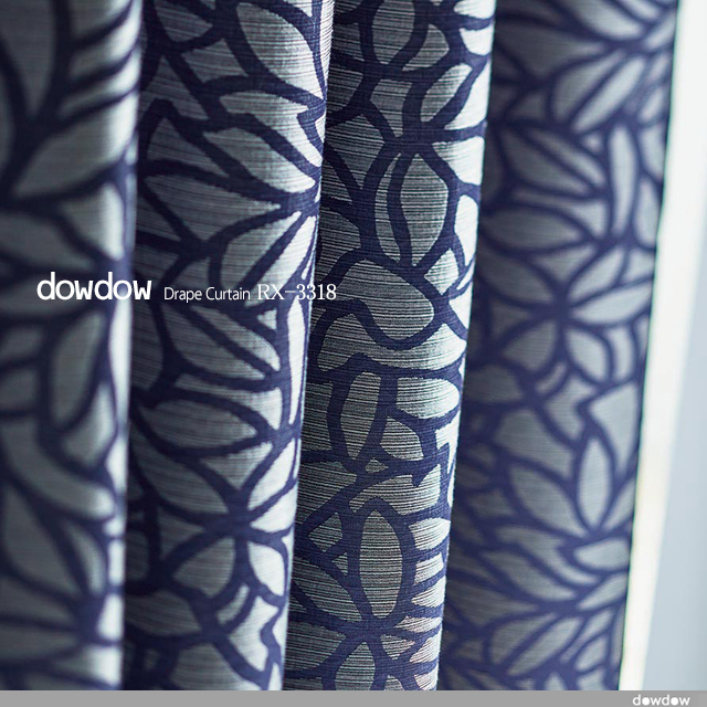 和モダン】表裏の柄が違う遮光カーテン＆シェード【RX-3318】藍色